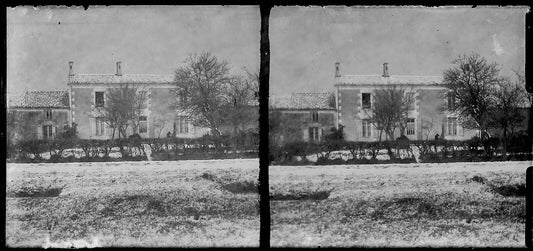 Plaque verre photo ancienne noir et blanc négatif 6x13 cm vue stéréoscopique