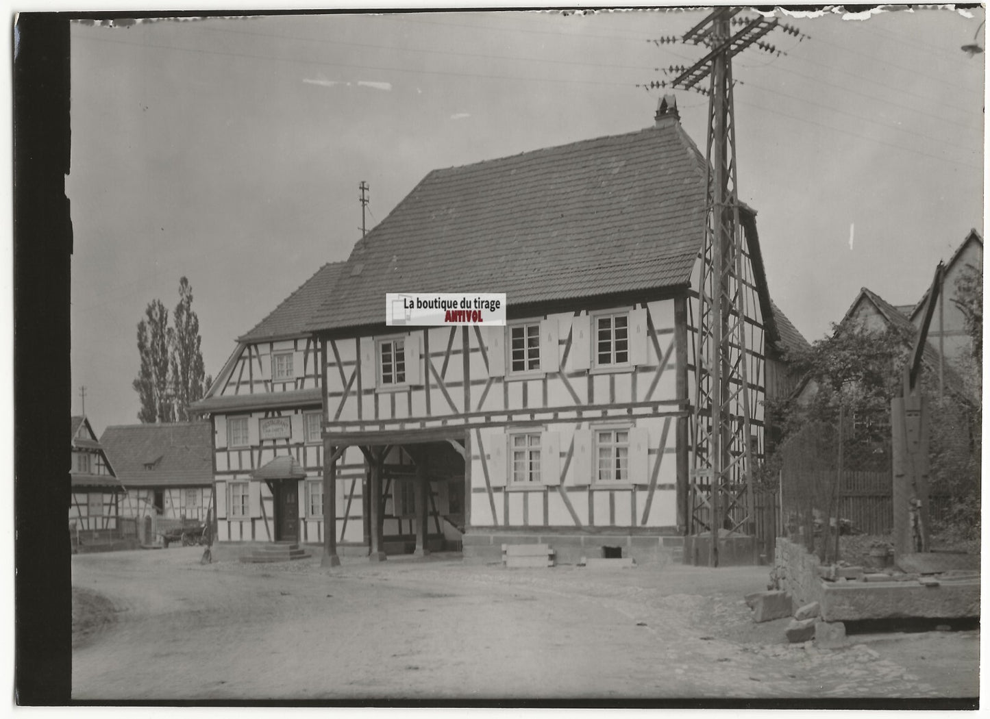 Plaque de verre photo ancienne négatif noir et blanc 13x18 cm restaurant Alsace