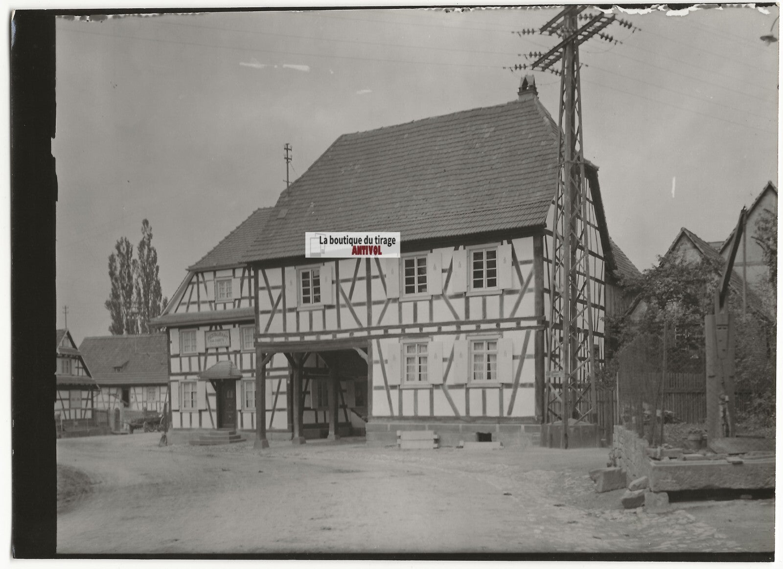 Plaque de verre photo ancienne négatif noir et blanc 13x18 cm restaurant Alsace