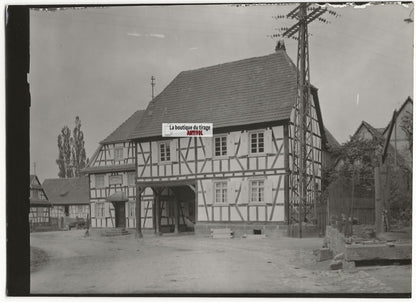 Plaque de verre photo ancienne négatif noir et blanc 13x18 cm restaurant Alsace
