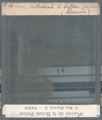 Beffroi d'Amiens, Picardie, photo ancienne plaque de verre, positif 8,5x10 cm