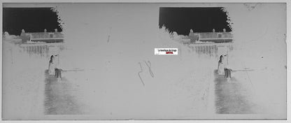 Enfance, Plaque verre photo stéréoscopique, négatif noir & blanc 4,5x10,7 cm