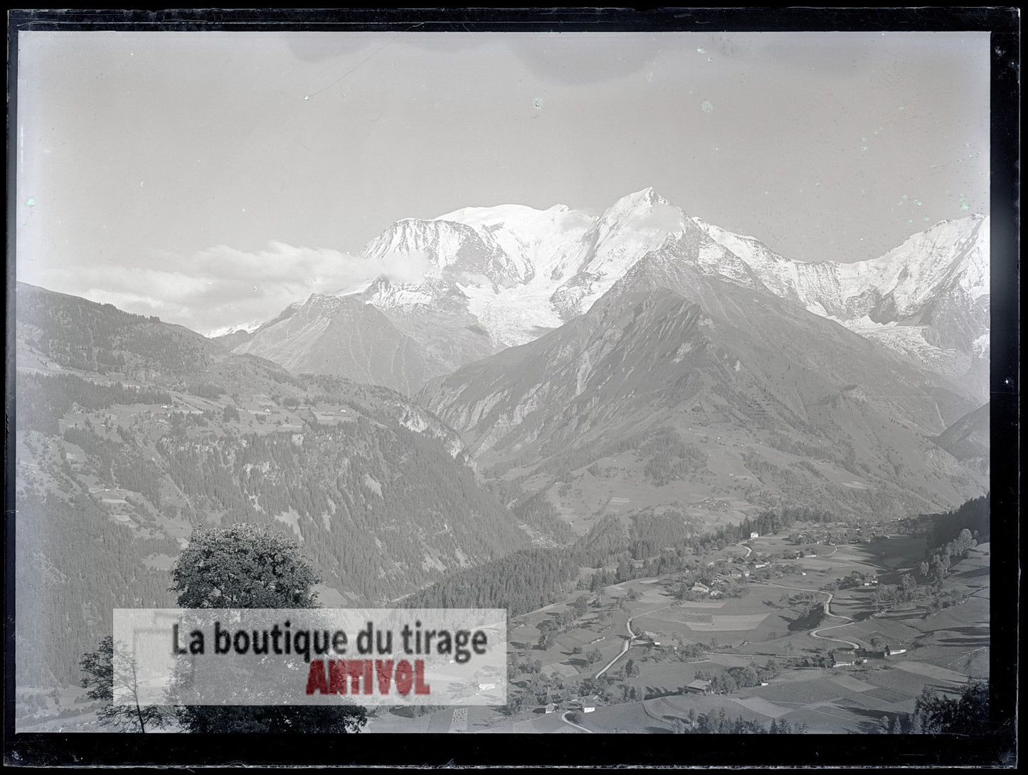 Mont-Blanc, vallée de l’Arve, plaque verre, photo ancienne, négatif 9x12 cm
