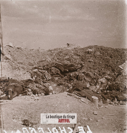 Le Choléra, après l’attaque, guerre WW1, plaque verre stéréo, photo 4,5x10,7 cm