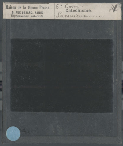 Scène religieuse, catéchisme, dessin peinture, plaque verre, positif 8,5x10 cm