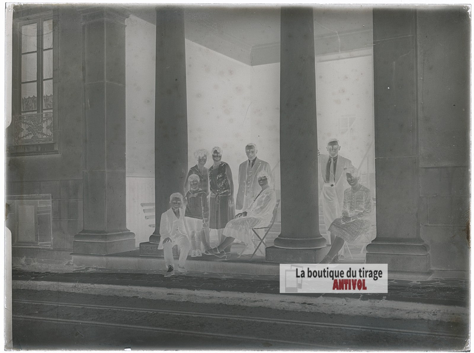 Portrait de famille, personnages, plaque verre photo ancienne, négatif 9x12 cm