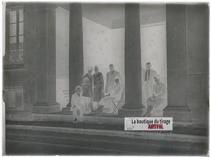 Portrait de famille, personnages, plaque verre photo ancienne, négatif 9x12 cm