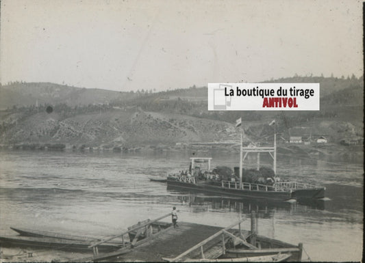 Bateau, Sretensk, Russie, photo plaque verre, noir & blanc, positif 8,5x10 cm
