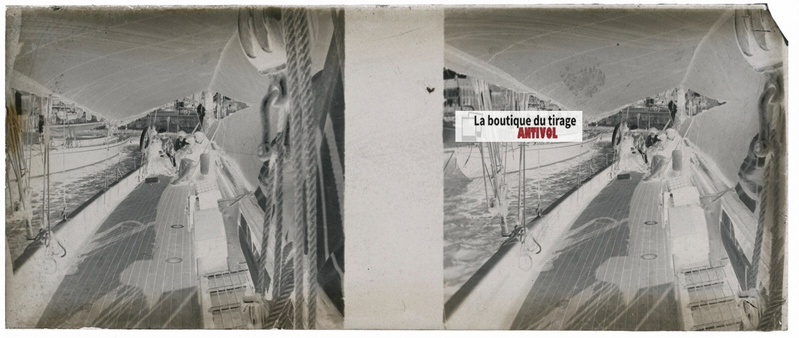 Bateau Bianca, Plaque verre stéréoscopie, négatif noir & blanc 4,5x10,7 cm