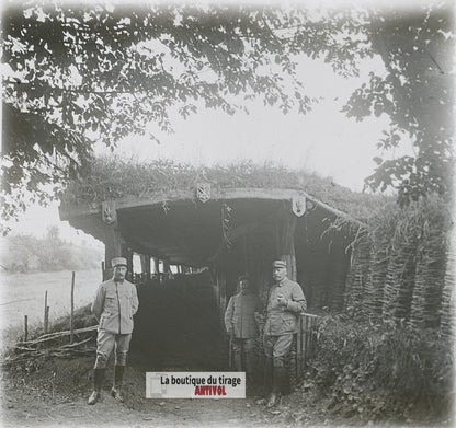 Première ligne, guerre WW1, plaque verre photo ancienne stéréo 6x13 cm