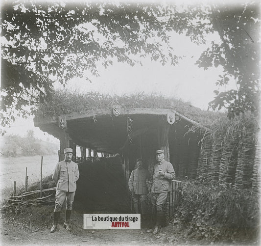Première ligne, guerre WW1, plaque verre photo ancienne stéréo 6x13 cm
