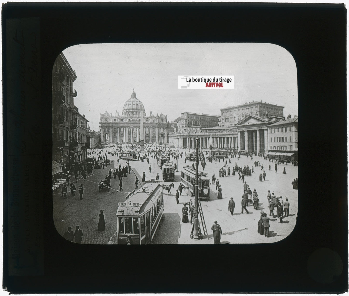 Place Saint-Pierre, tramway, photo plaque verre, noir & blanc, positif 8,5x10 cm
