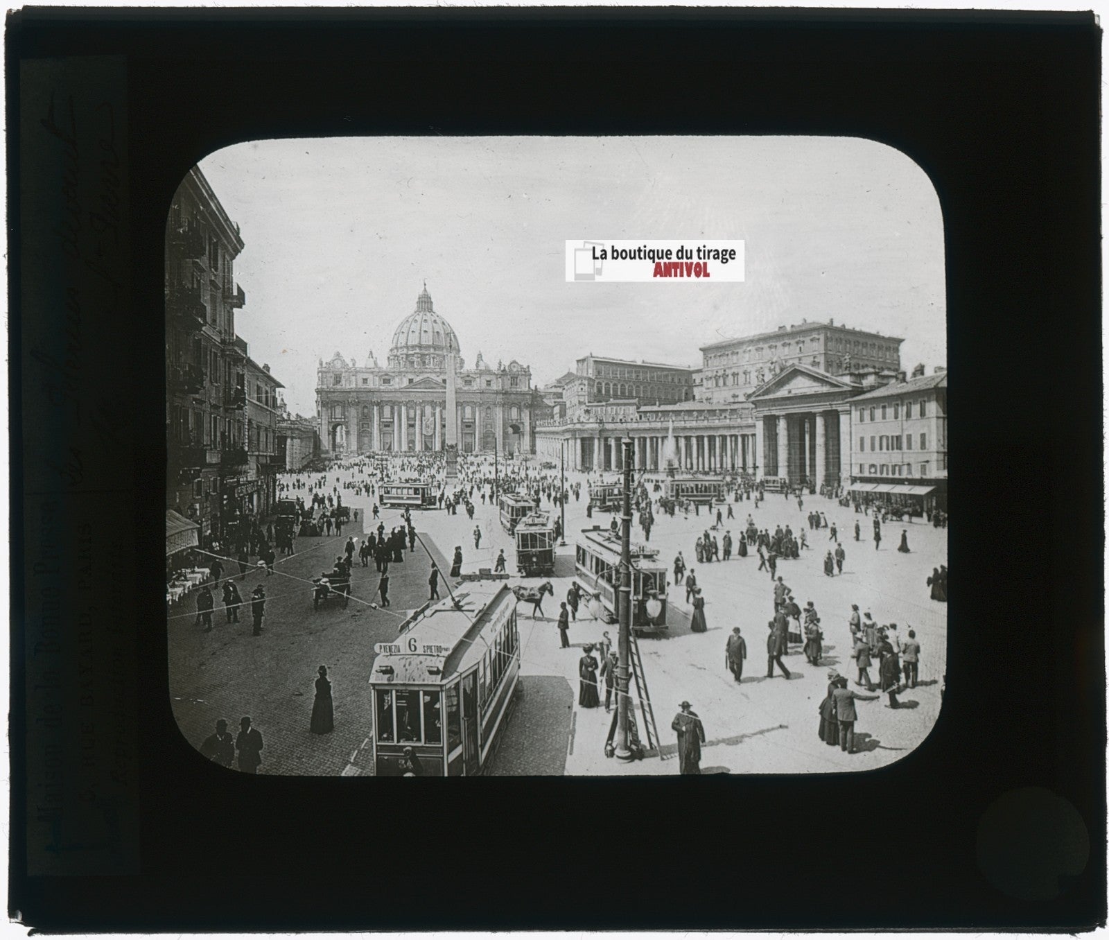 Place Saint-Pierre, tramway, photo plaque verre, noir & blanc, positif 8,5x10 cm