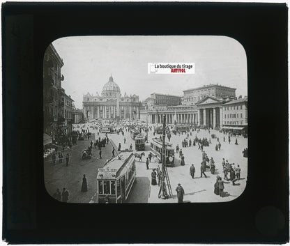 Place Saint-Pierre, tramway, photo plaque verre, noir & blanc, positif 8,5x10 cm