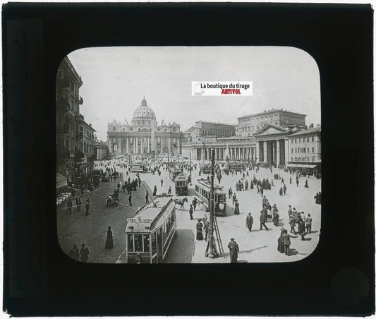 Place Saint-Pierre, tramway, photo plaque verre, noir & blanc, positif 8,5x10 cm