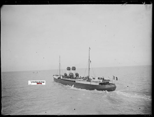 Dieppe, Le Steamer ”Manche”, Plaque verre photo, négatif noir & blanc 9x12 cm