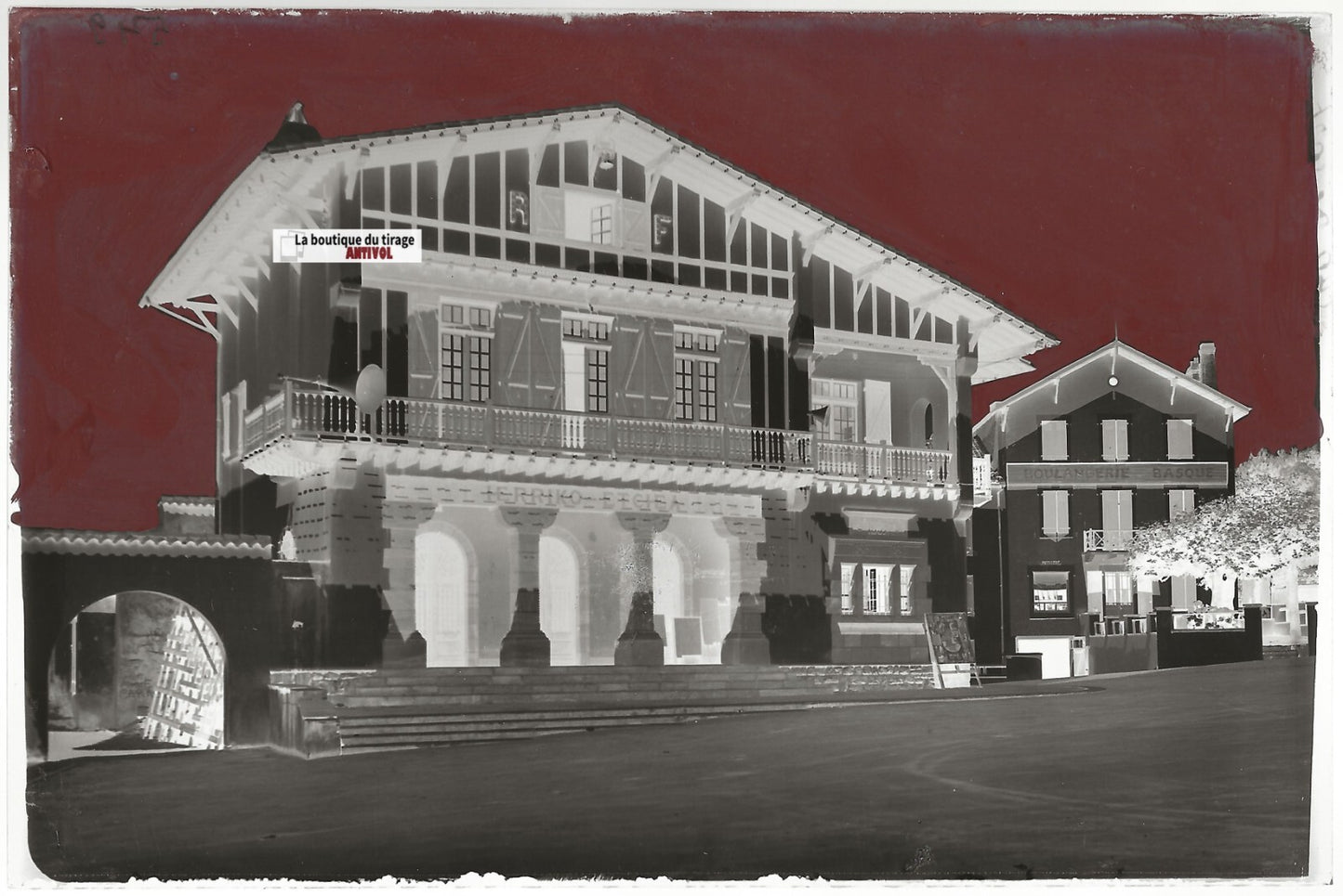 Mairie de Bidart, Plaque verre photo ancienne, négatif noir & blanc 10x15 cm