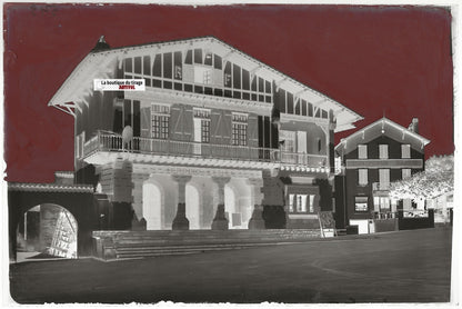 Mairie de Bidart, Plaque verre photo ancienne, négatif noir & blanc 10x15 cm