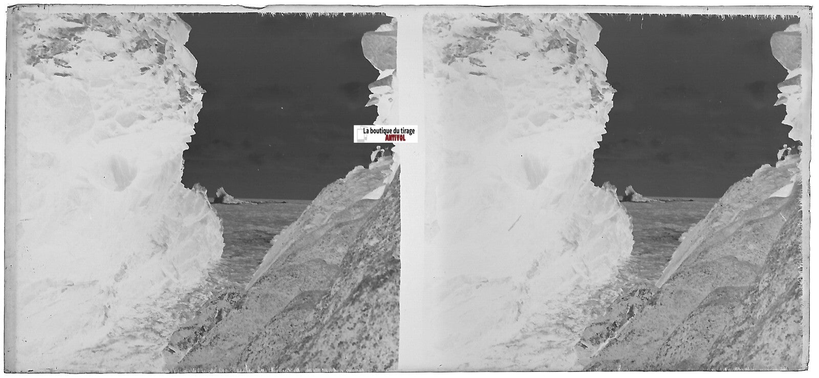 Plougasnou, Primel-Trégastel, Plaque verre stéréo négatif noir & blanc 6x13 cm