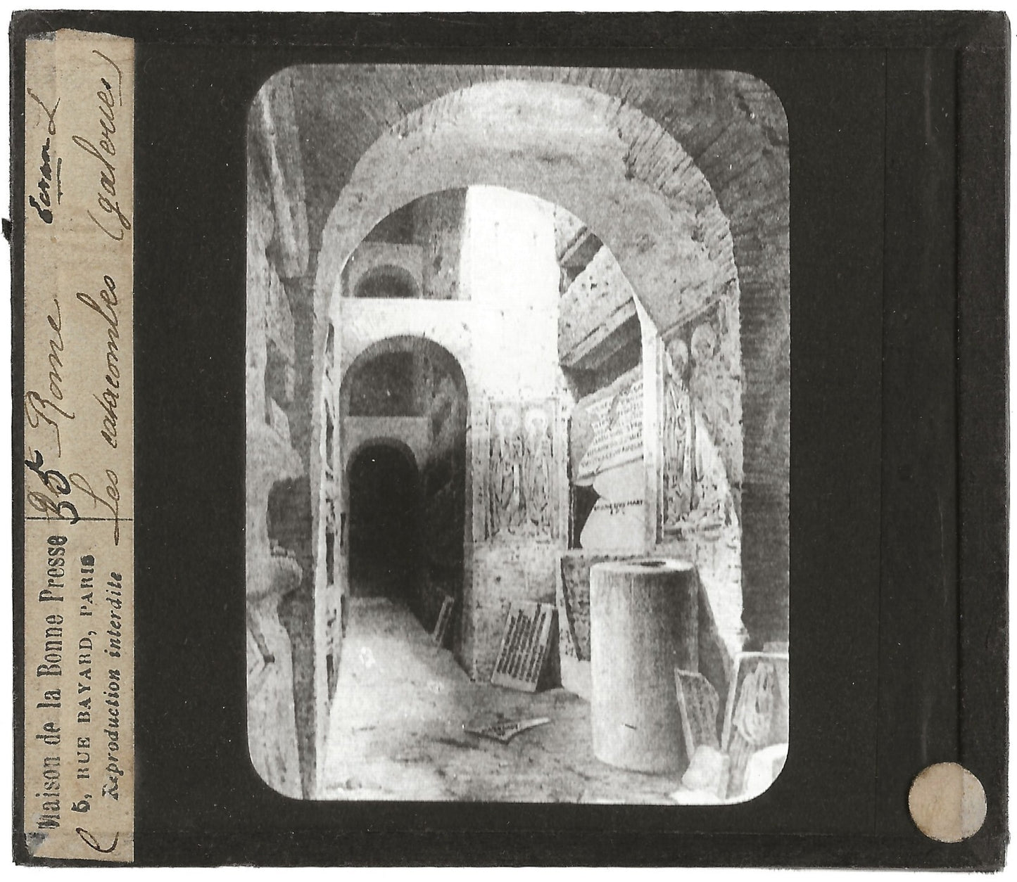 Les catacombes, Rome Italie, photo ancienne plaque de verre, positif 8,5x10 cm