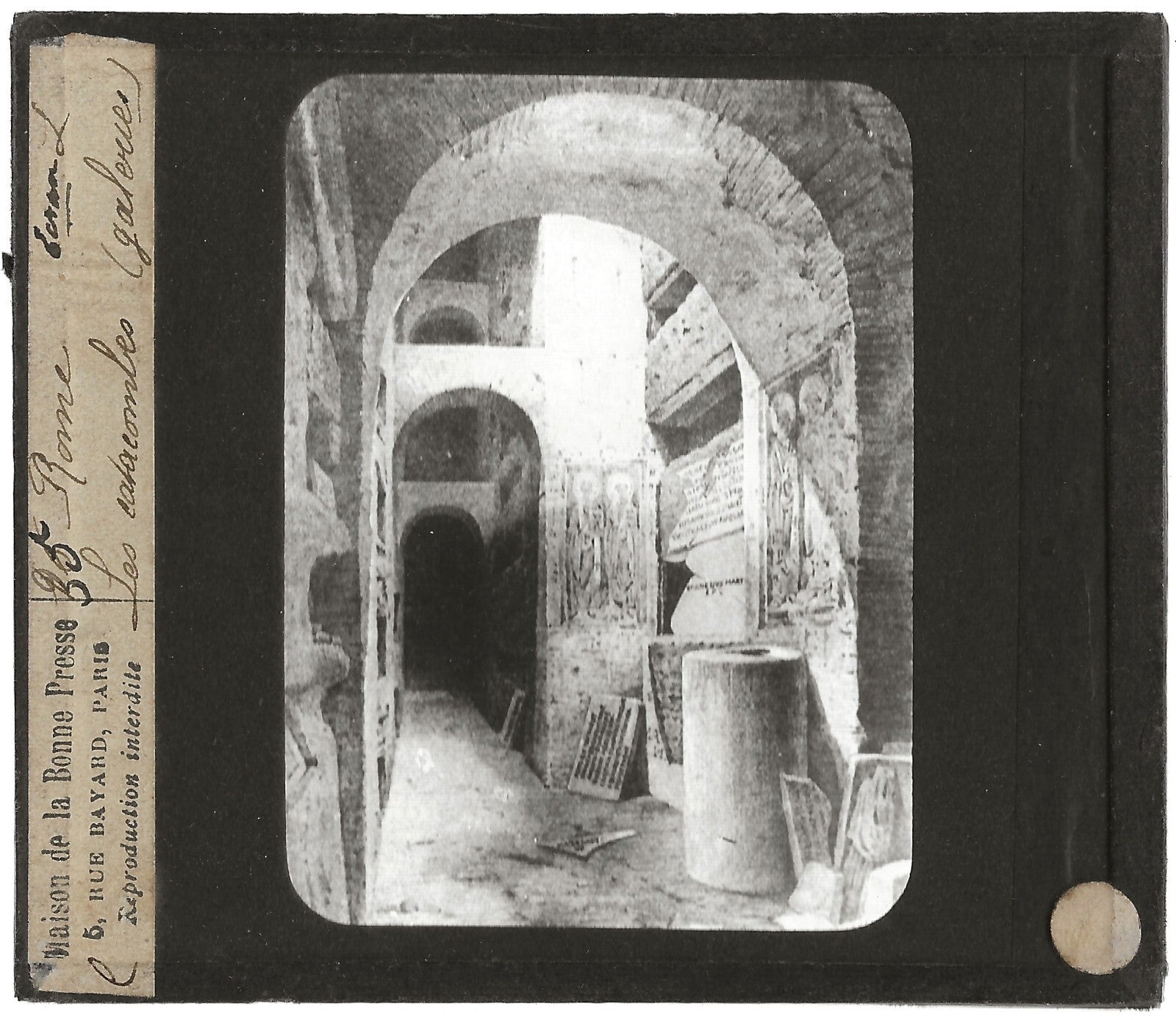 Les catacombes, Rome Italie, photo ancienne plaque de verre, positif 8,5x10 cm