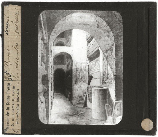 Les catacombes, Rome Italie, photo ancienne plaque de verre, positif 8,5x10 cm