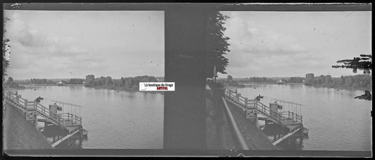 Vichy, eau, Plaque verre photo stéréoscopique, négatif noir & blanc 4,5x10,7 cm