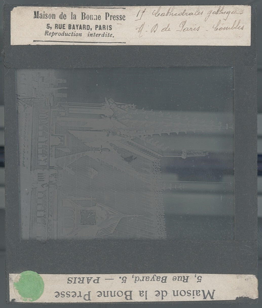 Cathédrale Notre-Dame de Paris, photo ancienne plaque verre, positif 8,5x10 cm
