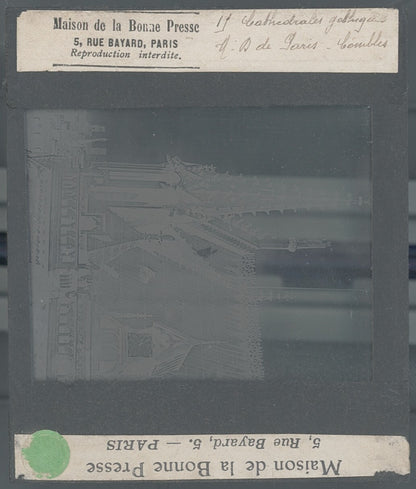 Cathédrale Notre-Dame de Paris, photo ancienne plaque verre, positif 8,5x10 cm