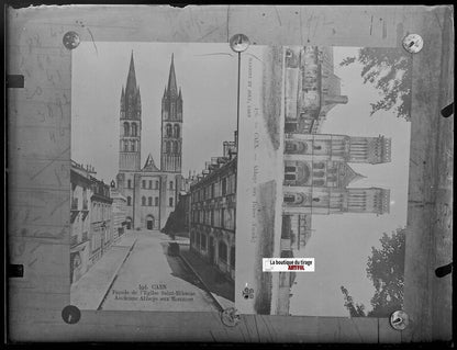 Caen, église, abbaye, Plaque verre photo ancienne, négatif noir & blanc 9x12 cm