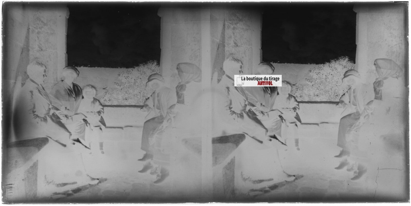 Bretagne ou Normandie, famille, plaque stéréo ancienne verre, négatif 9x18 cm