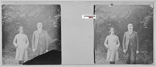 Portrait de famille, Plaque verre photo stéréo, positif noir & blanc 4,5x10,7 cm