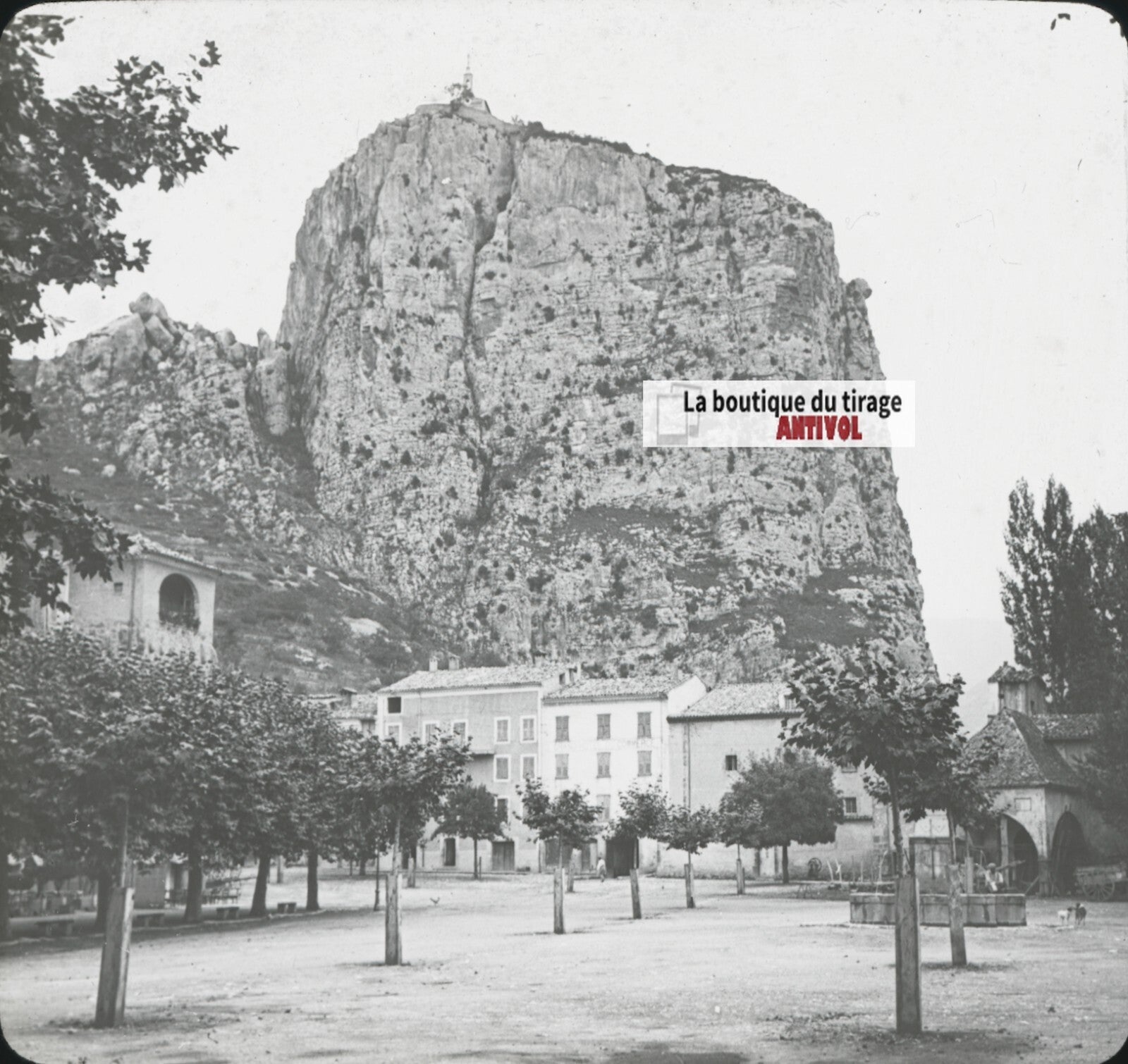 Le rocher de Castellane, photo ancienne plaque de verre, positif 8,5x10 cm