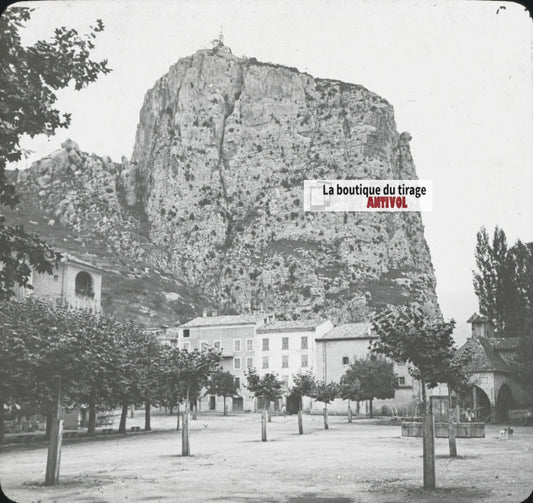 Le rocher de Castellane, photo ancienne plaque de verre, positif 8,5x10 cm