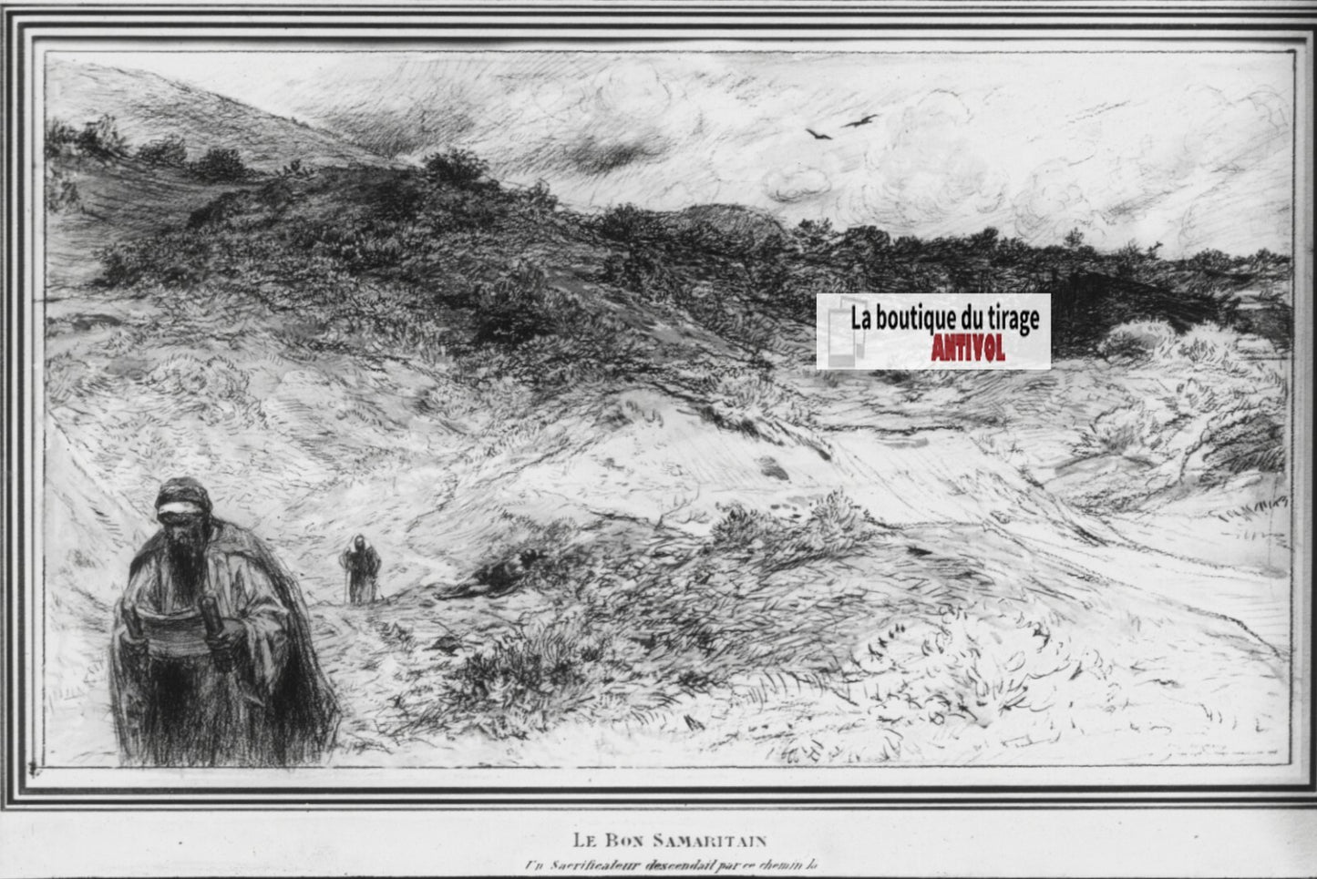 Luc, scène religieuse, dessin peinture plaque de verre, positif 8,5x10 cm