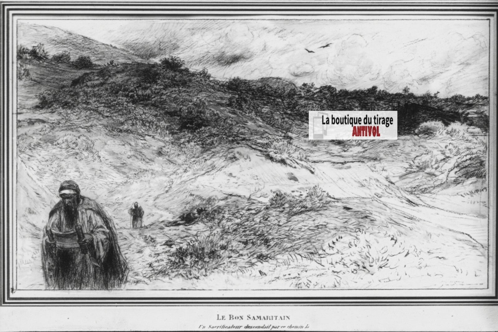 Luc, scène religieuse, dessin peinture plaque de verre, positif 8,5x10 cm