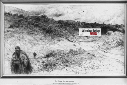 Luc, scène religieuse, dessin peinture plaque de verre, positif 8,5x10 cm