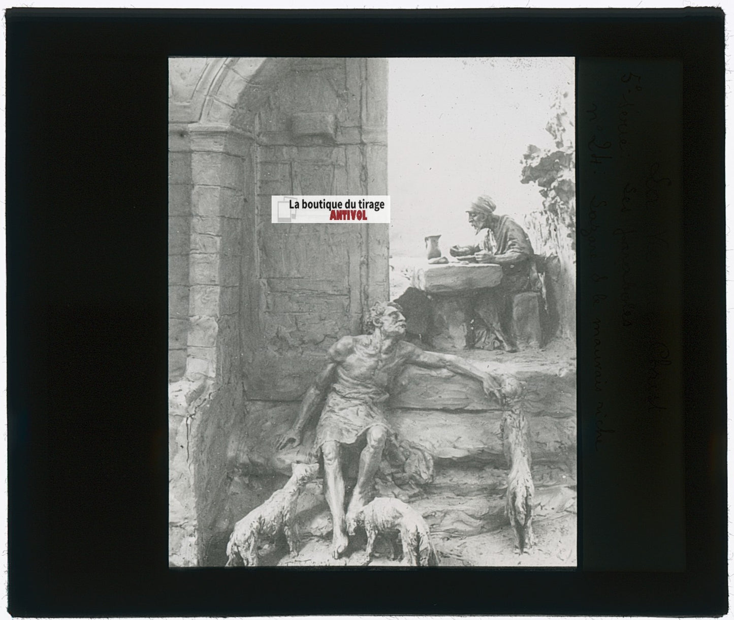 Lazare, mauvais riche, photo plaque verre, noir & blanc, positif 8,5x10 cm