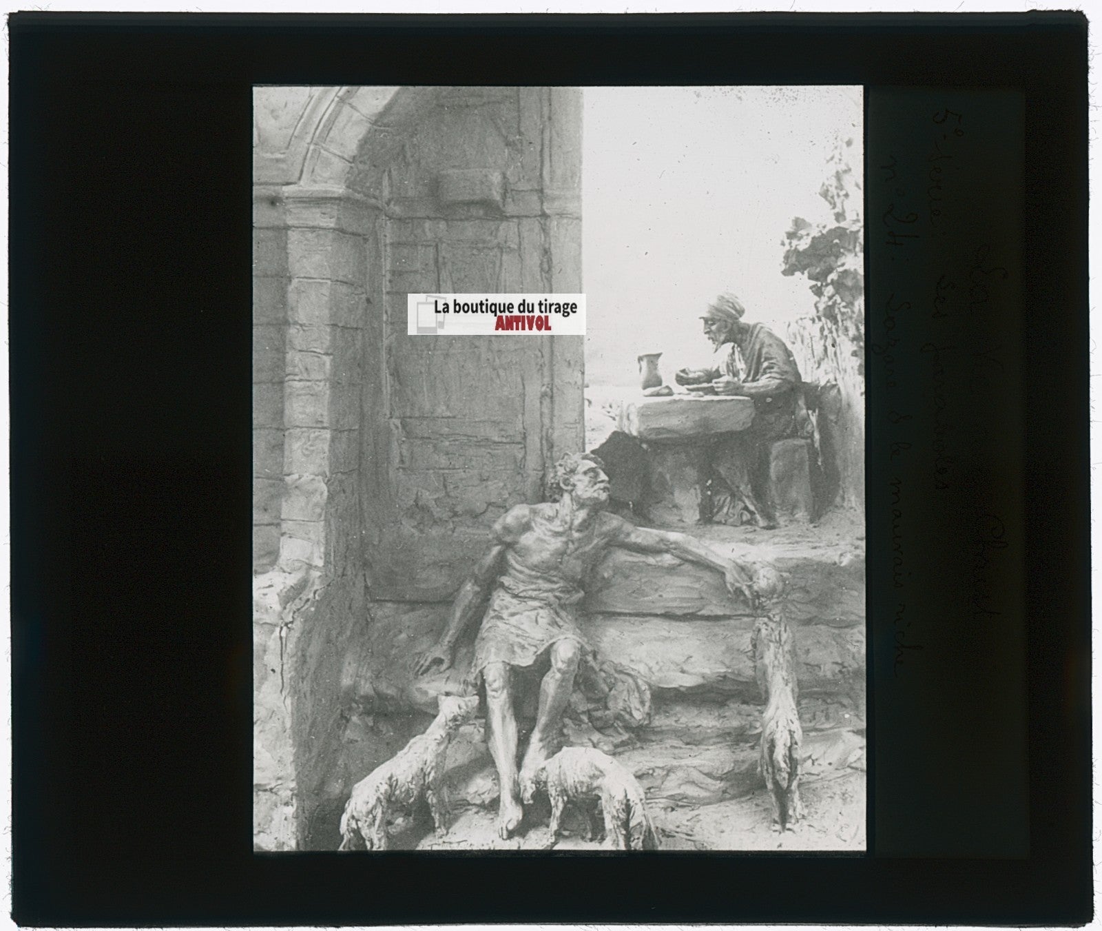 Lazare, mauvais riche, photo plaque verre, noir & blanc, positif 8,5x10 cm