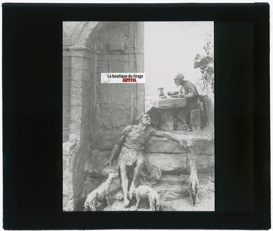 Lazare, mauvais riche, photo plaque verre, noir & blanc, positif 8,5x10 cm