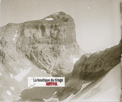 Cylindre de Marboré, plaque verre, photo ancienne stéréo, noir & blanc 6x13 cm