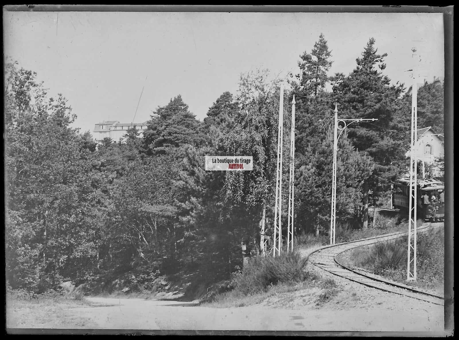 Plaque verre photo ancienne négatif noir et blanc 13x18 cm Trois-Epis tramway