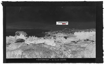 Plaque verre photo vintage négatif noir & blanc 9x14 cm Fuenterrabia 0914073