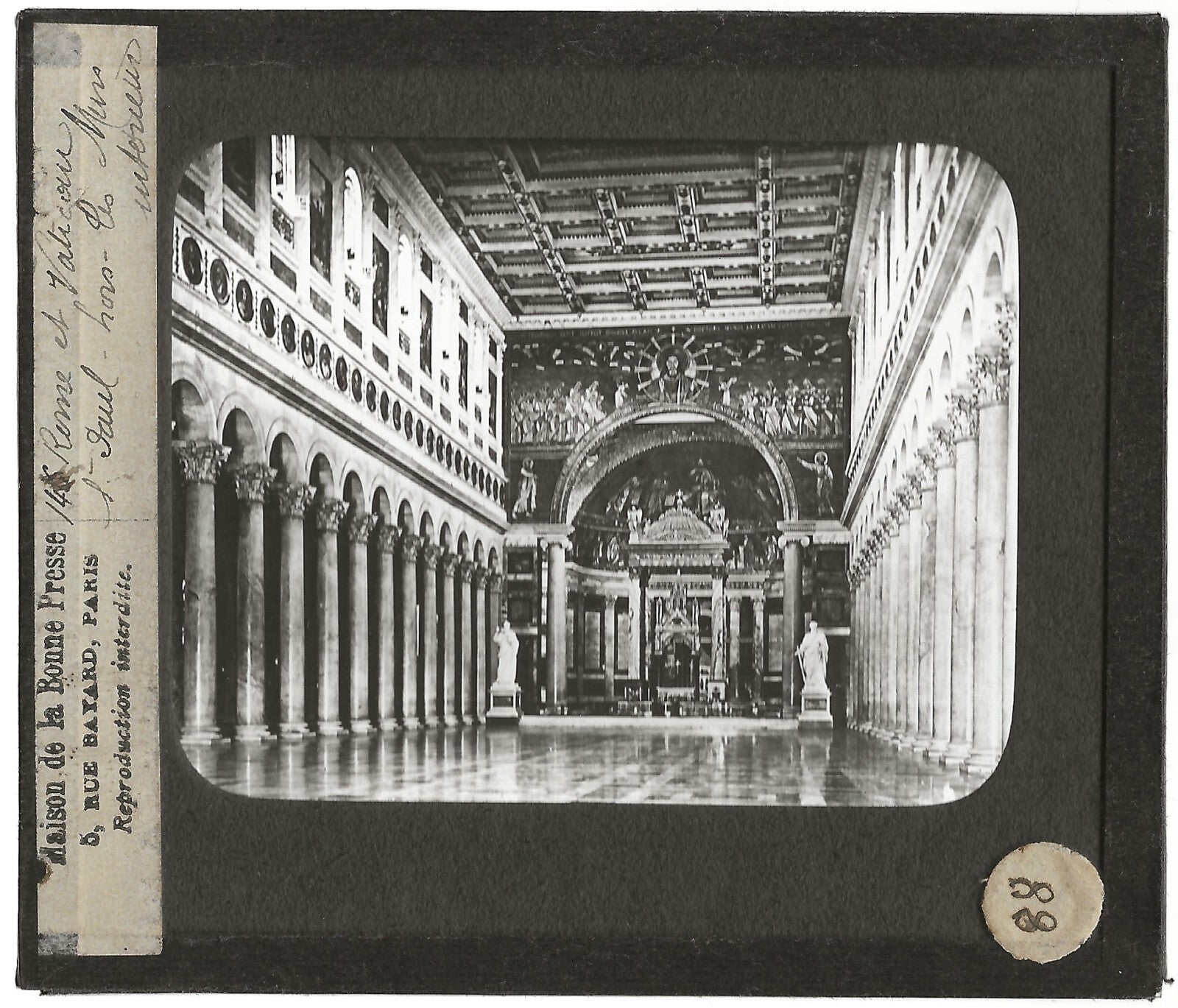 Basilique Saint-Paul-hors-les-Murs, photo plaque de verre, positif 8,5x10 cm