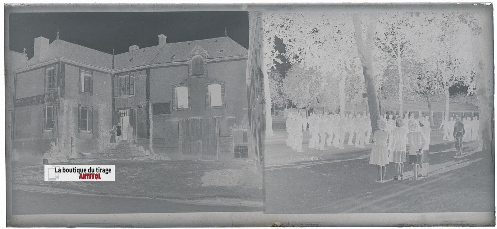 Camp du Ruchard, civils, plaque verre, photo ancienne, négatif N&B 6x13 cm