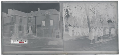 Camp du Ruchard, civils, plaque verre, photo ancienne, négatif N&B 6x13 cm
