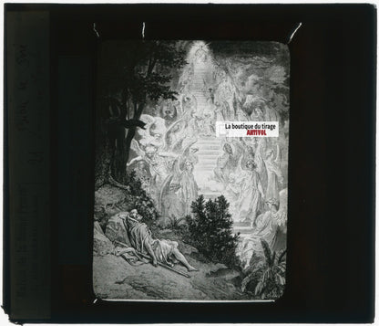 Histoire, Bible Doré, dessin, plaque de verre, noir & blanc, positif 8,5x10 cm