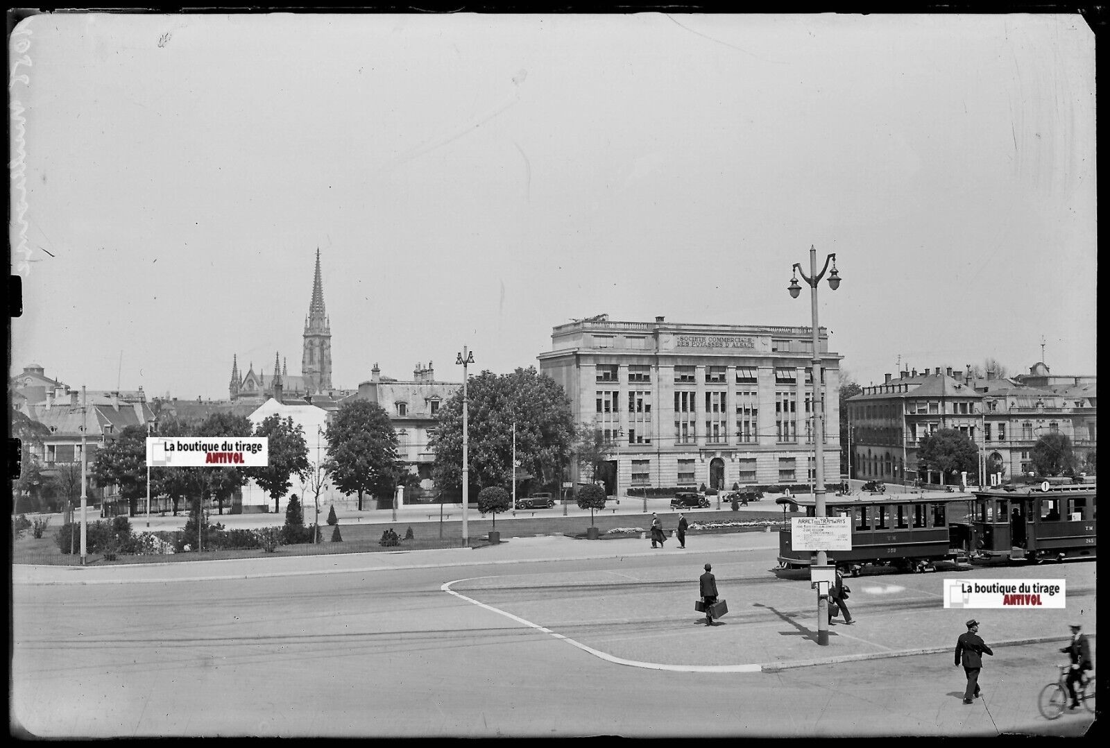 Mulhouse tramway voitures, Plaque verre photo, négatif noir & blanc 10x15 cm