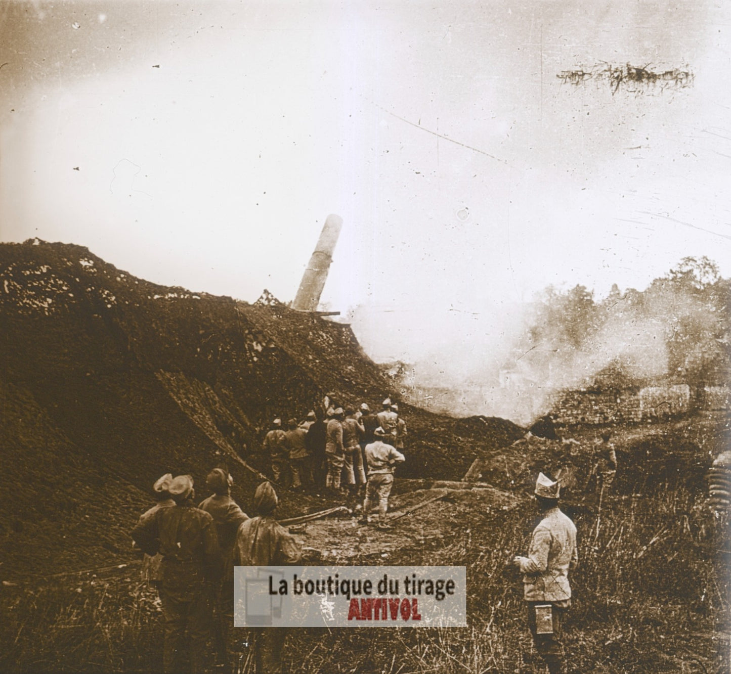 Somme, canon de 400, guerre WW1, plaque verre photo ancienne stéréo 6x13 cm