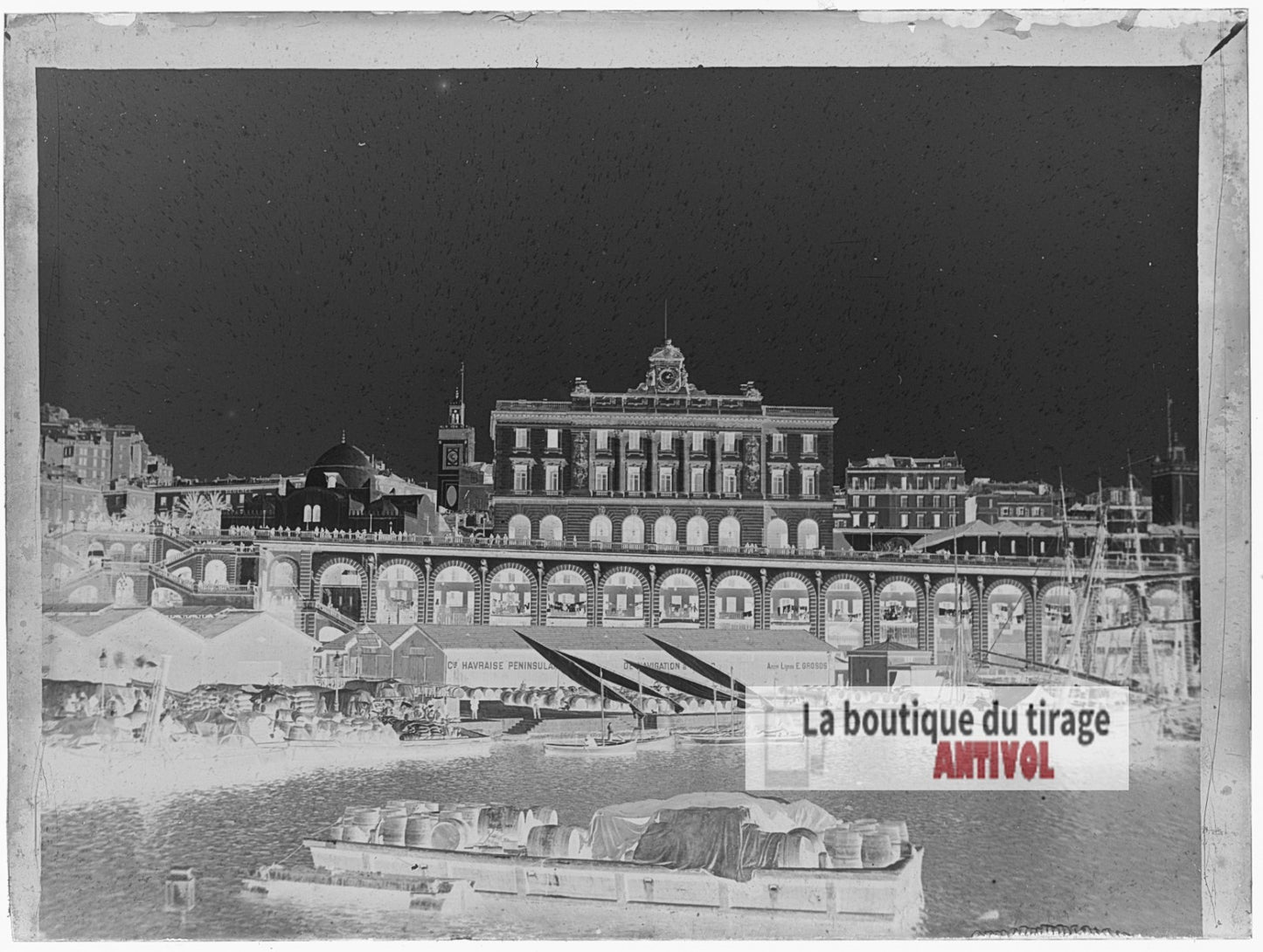 Palais consulaire d'Alger, port, plaque verre photo ancienne, négatif 9x12 cm